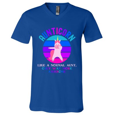 Aunticorn Like An Aunt Only Awesome Dabbing Unicorn Funny Gift V-Neck T-Shirt