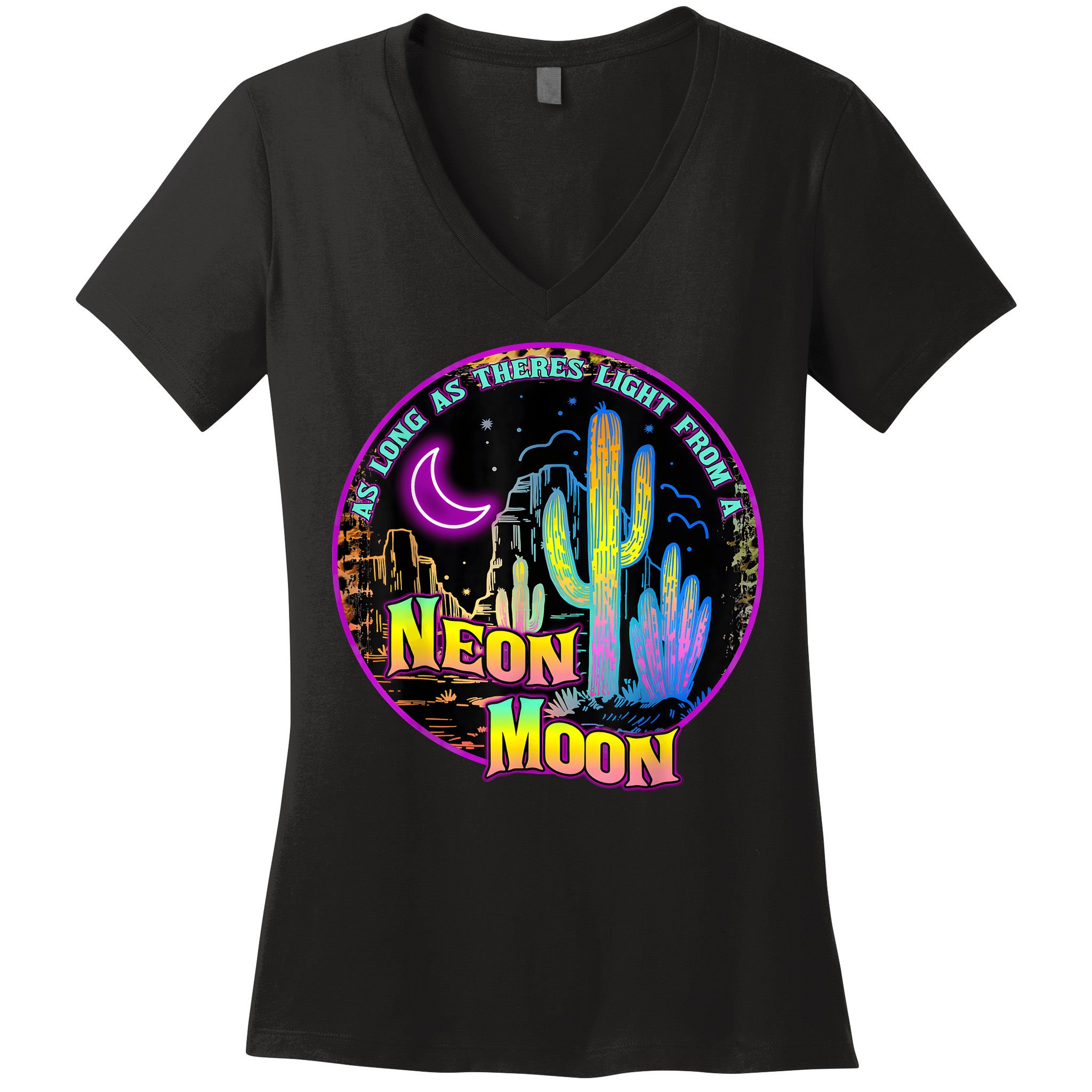 As Long As Theres Light From A Neon Moon Country Women's V-Neck T-Shirt