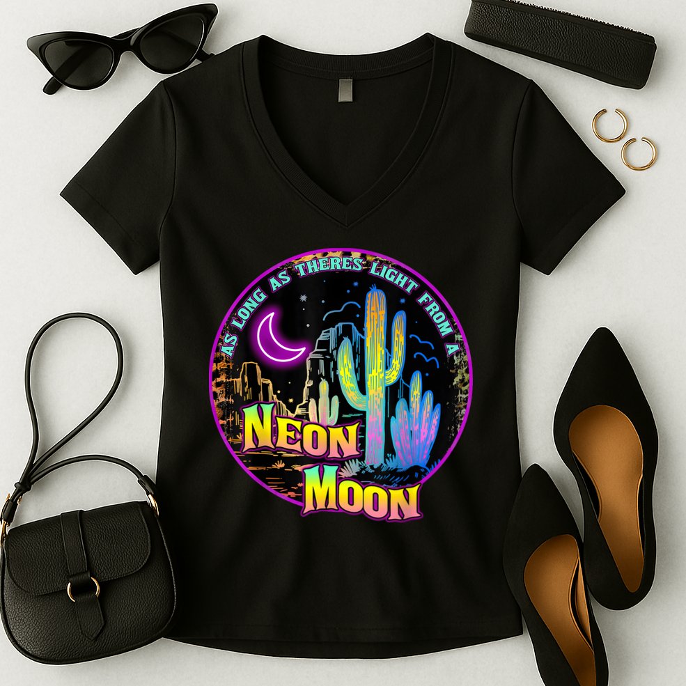 As Long As Theres Light From A Neon Moon Country Women's V-Neck T-Shirt