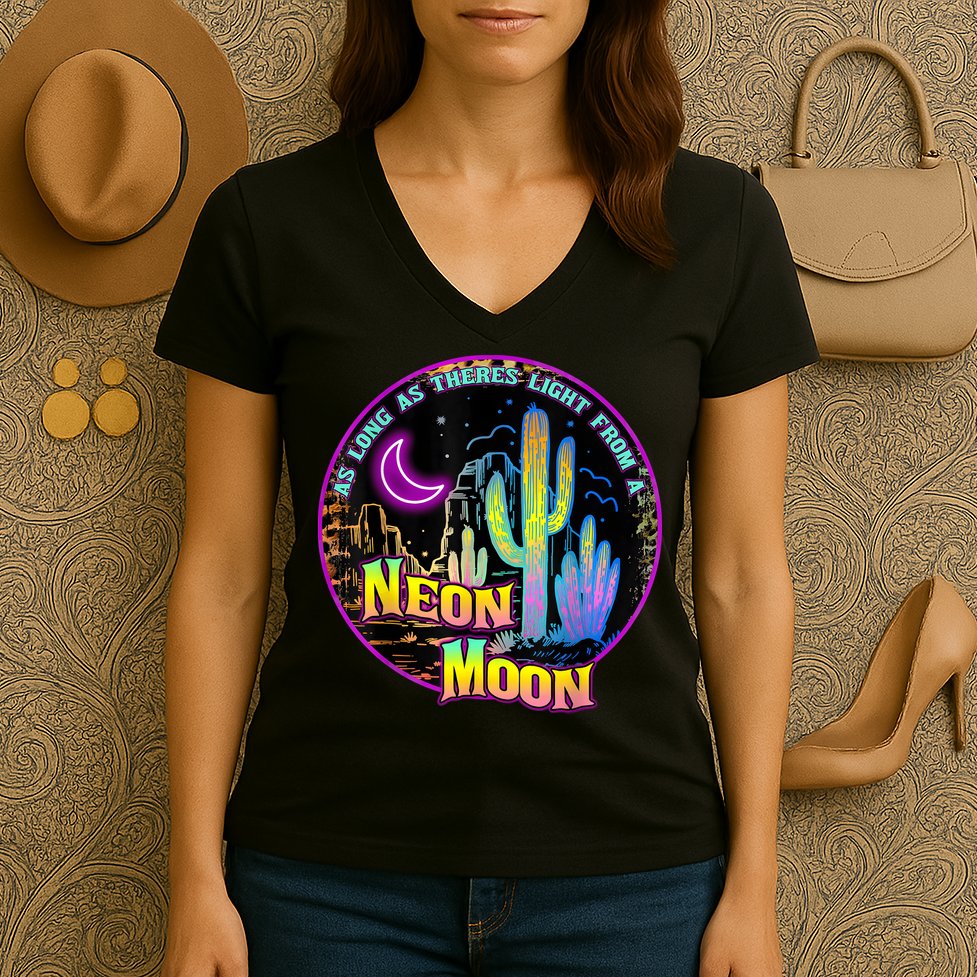 As Long As Theres Light From A Neon Moon Country Women's V-Neck T-Shirt