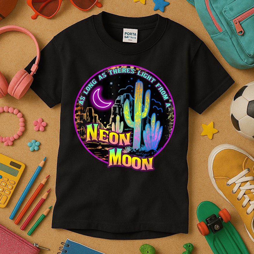As Long As Theres Light From A Neon Moon Country Kids T-Shirt