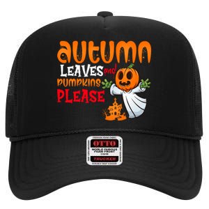 Autumn Leaves And Pumpkins Please High Crown Mesh Back Trucker Hat