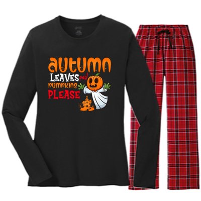 Autumn Leaves And Pumpkins Please Women's Long Sleeve Flannel Pajama Set 