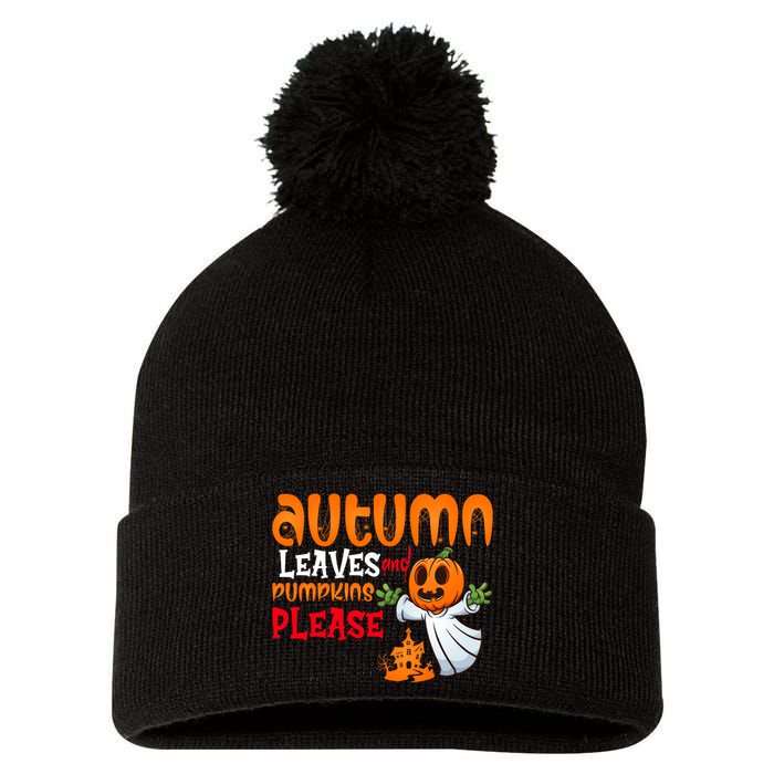 Autumn Leaves And Pumpkins Please Pom Pom 12in Knit Beanie