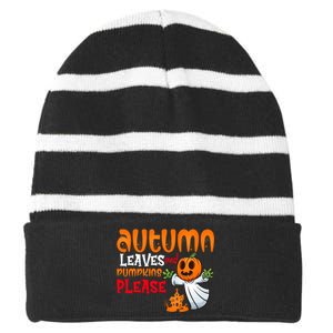 Autumn Leaves And Pumpkins Please Striped Beanie with Solid Band