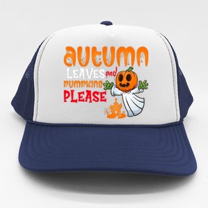 Autumn Leaves And Pumpkins Please Trucker Hat