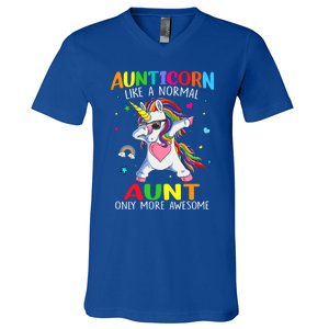 Aunticorn Like An Aunt Only Awesome Dabbing Unicorn Gift V-Neck T-Shirt