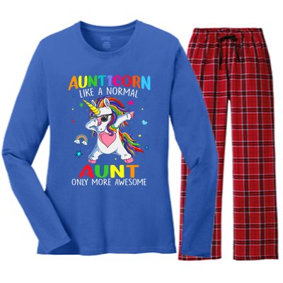 Aunticorn Like An Aunt Only Awesome Dabbing Unicorn Gift Women's Long Sleeve Flannel Pajama Set 