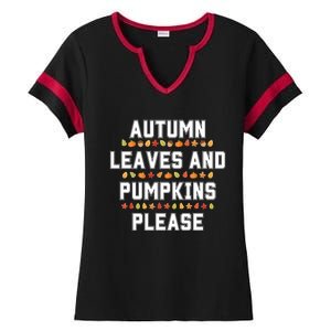 Autumn Leaves And Pumpkins Please Fall Season Ladies Halftime Notch Neck Tee