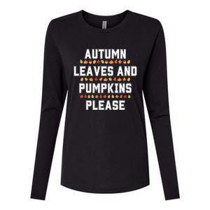 Autumn Leaves And Pumpkins Please Fall Season Womens Cotton Relaxed Long Sleeve T-Shirt