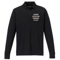 Autumn Leaves And Pumpkins Please Fall Season Performance Long Sleeve Polo