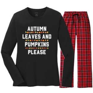 Autumn Leaves And Pumpkins Please Fall Season Women's Long Sleeve Flannel Pajama Set 