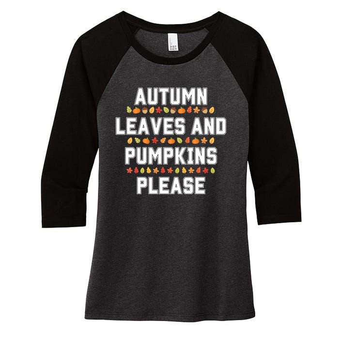 Autumn Leaves And Pumpkins Please Fall Season Women's Tri-Blend 3/4-Sleeve Raglan Shirt