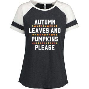 Autumn Leaves And Pumpkins Please Fall Season Enza Ladies Jersey Colorblock Tee