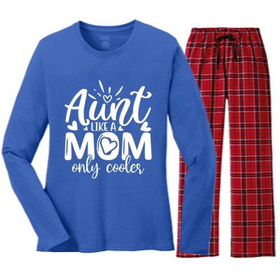 Aunt Like A Mom Only Cooler Cool Auntie Gift Women's Long Sleeve Flannel Pajama Set 