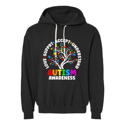 Autism Love Accept Support Autistic Autism Awareness Garment-Dyed Fleece Hoodie