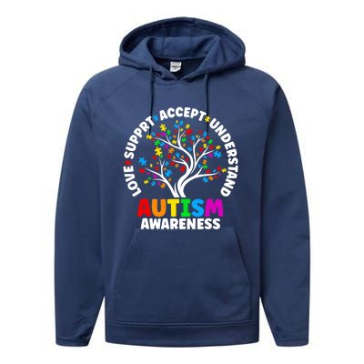 Autism Love Accept Support Autistic Autism Awareness Performance Fleece Hoodie