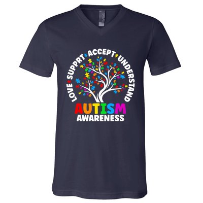 Autism Love Accept Support Autistic Autism Awareness V-Neck T-Shirt