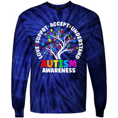 Autism Love Accept Support Autistic Autism Awareness Tie-Dye Long Sleeve Shirt