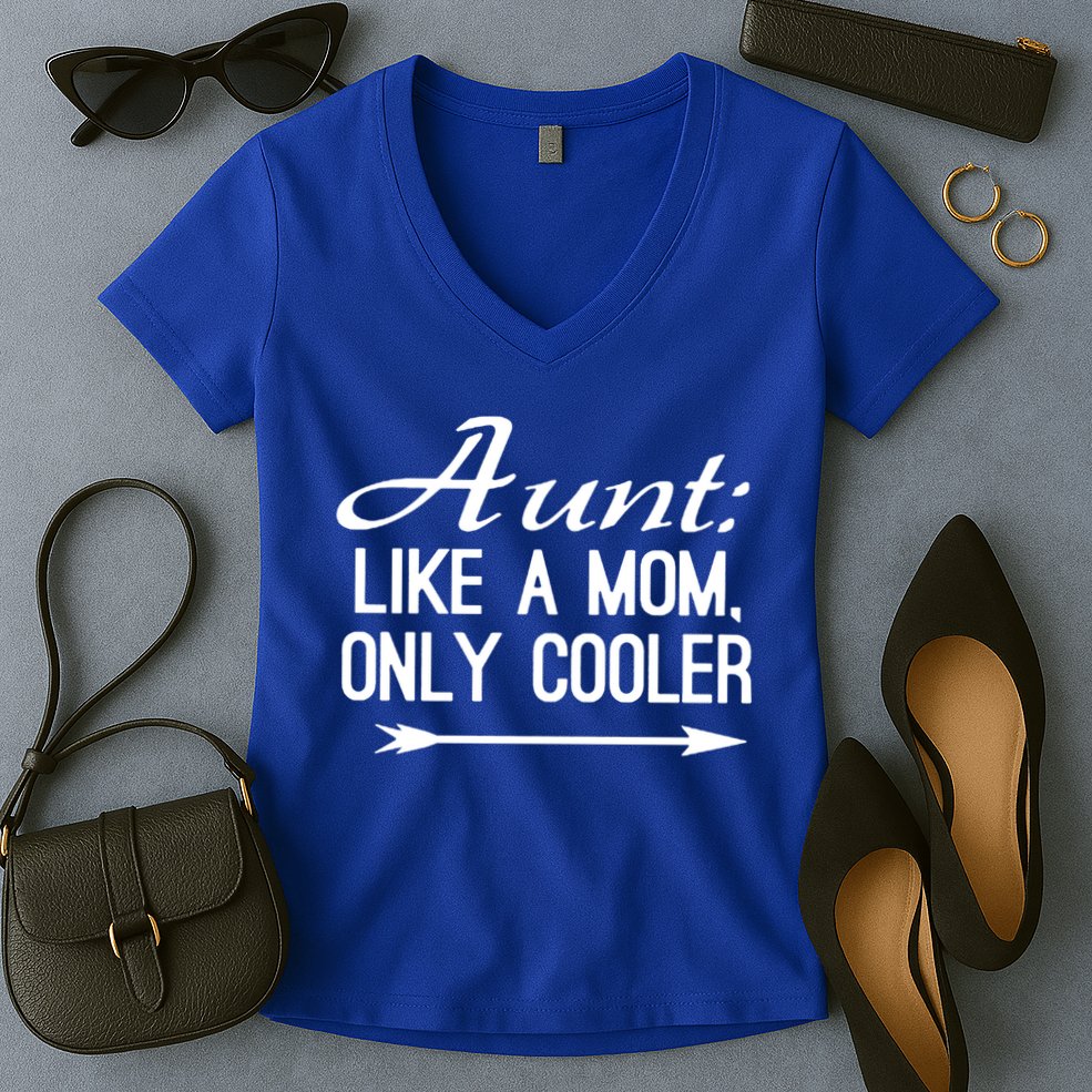 Aunt Like A Mom Only Cooler Cool Cute Funny Auntie Gift Women's V-Neck T-Shirt