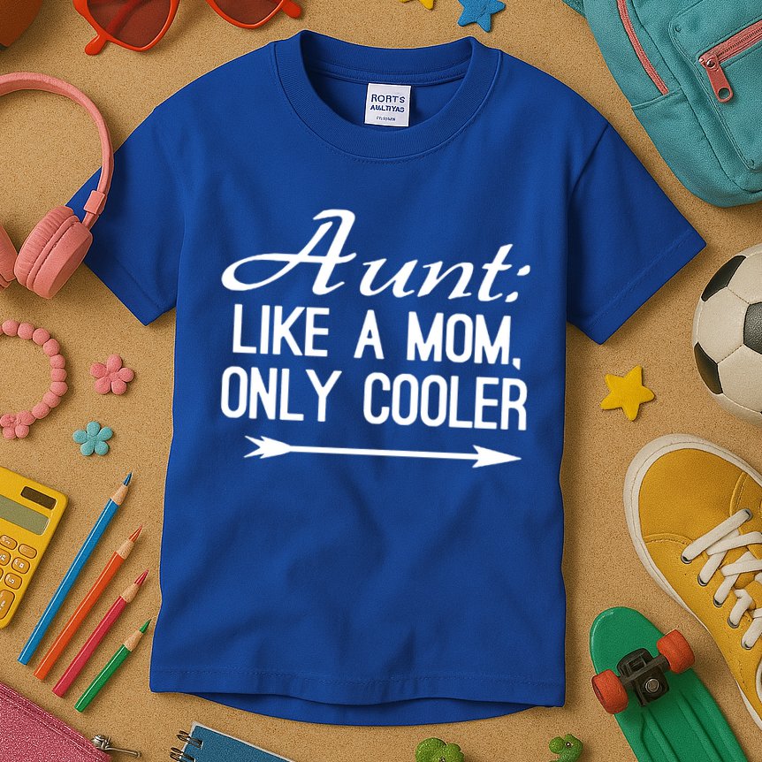 Aunt Like A Mom Only Cooler Cool Cute Funny Auntie Gift Kids T-Shirt