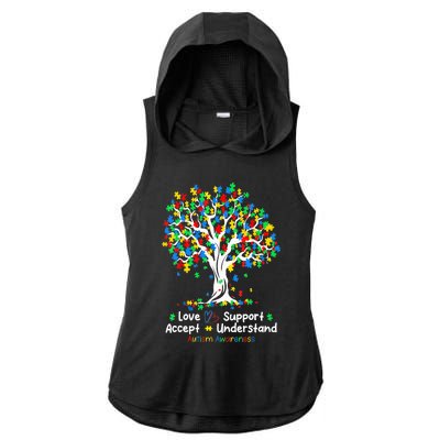 Autism Love Accept Support Autistic Autism Awareness Ladies PosiCharge Tri-Blend Wicking Draft Hoodie Tank