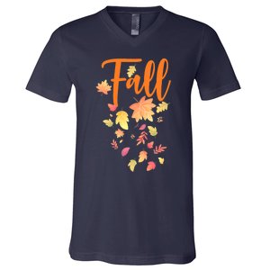 Autumn Leaves And Pumpkins Please Leaf Fall Season V-Neck T-Shirt