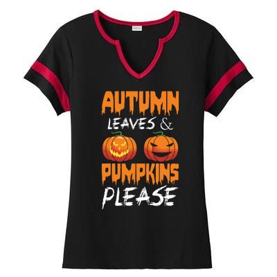 Autumn Leaves And Pumpkins Please Ladies Halftime Notch Neck Tee