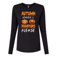 Autumn Leaves And Pumpkins Please Womens Cotton Relaxed Long Sleeve T-Shirt