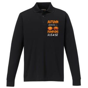 Autumn Leaves And Pumpkins Please Performance Long Sleeve Polo