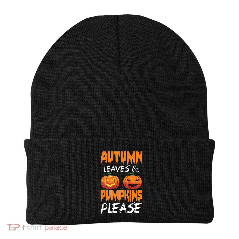 Autumn Leaves And Pumpkins Please Knit Cap Winter Beanie