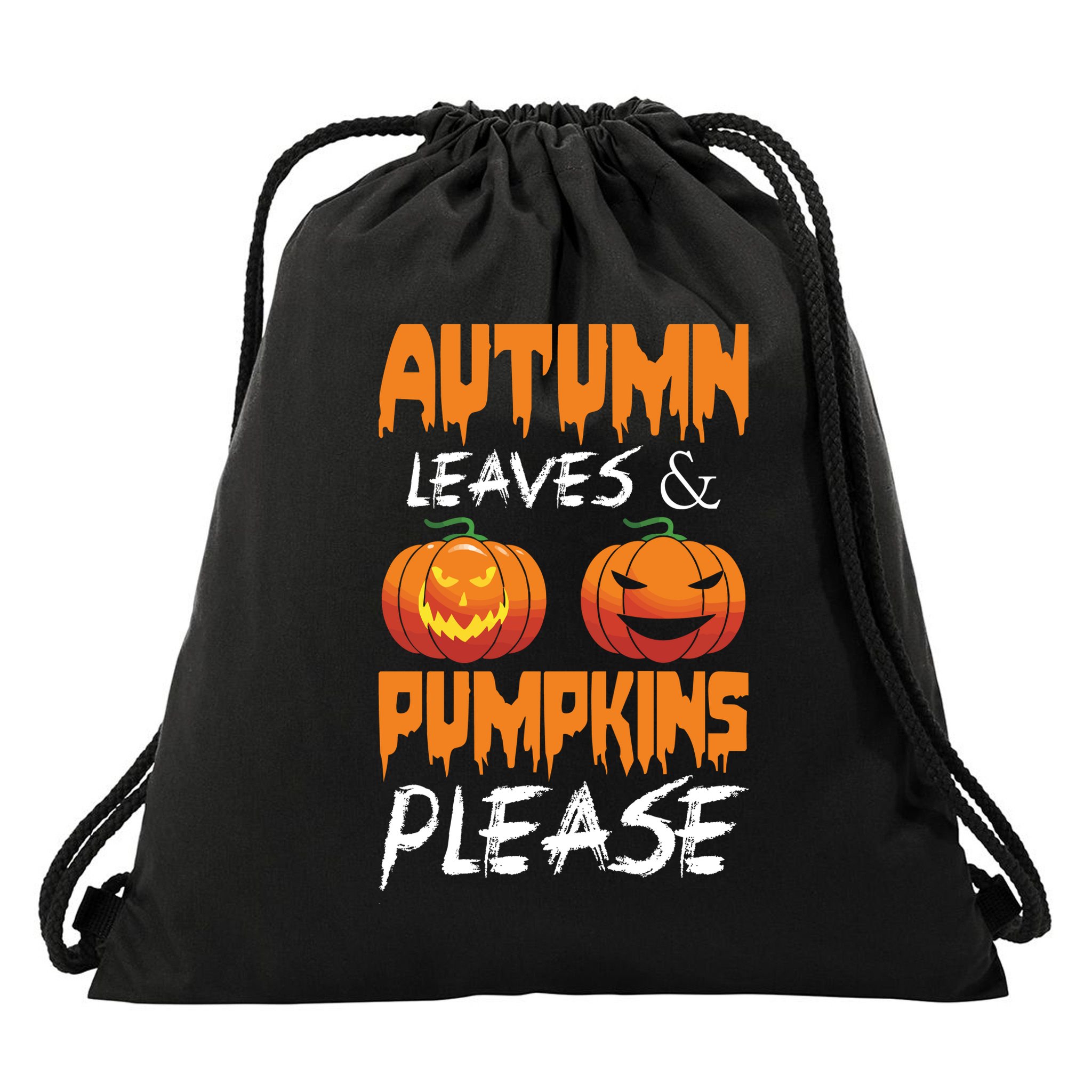 Autumn Leaves And Pumpkins Please Drawstring Bag