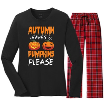 Autumn Leaves And Pumpkins Please Women's Long Sleeve Flannel Pajama Set 