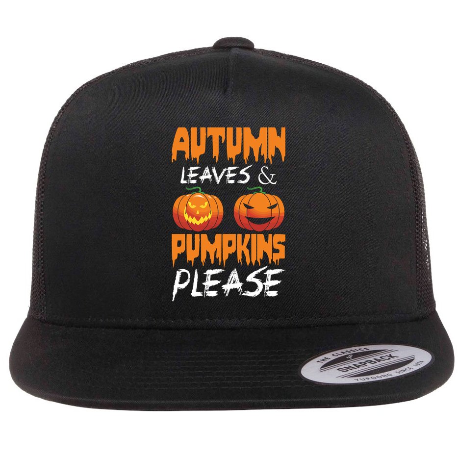 Autumn Leaves And Pumpkins Please Flat Bill Trucker Hat