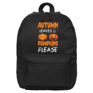 Autumn Leaves And Pumpkins Please 16 in Basic Backpack