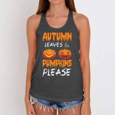 Autumn Leaves And Pumpkins Please Women's Knotted Racerback Tank