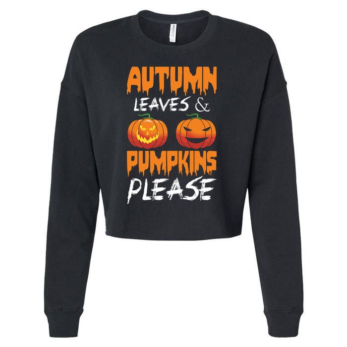 Autumn Leaves And Pumpkins Please Cropped Pullover Crew