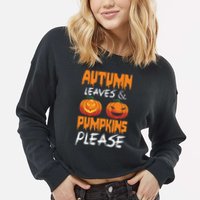 Autumn Leaves And Pumpkins Please Cropped Pullover Crew