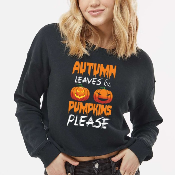 Autumn Leaves And Pumpkins Please Cropped Pullover Crew