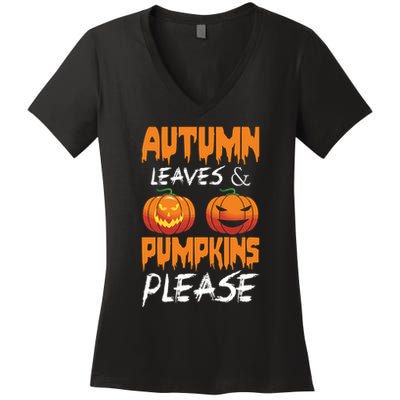 Autumn Leaves And Pumpkins Please Women's V-Neck T-Shirt