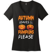 Autumn Leaves And Pumpkins Please Women's V-Neck T-Shirt