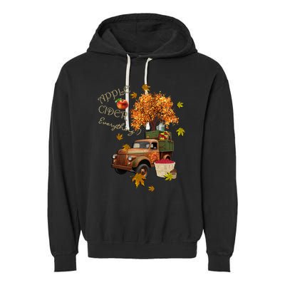 Autumn Leaves and Truck Design Apple Cider Everything Fall Garment-Dyed Fleece Hoodie