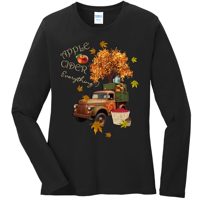 Autumn Leaves and Truck Design Apple Cider Everything Fall Ladies Long Sleeve Shirt