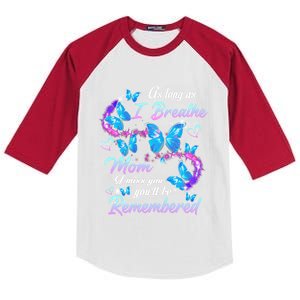 As Long As I Breathe My Mom I Miss Her You'll Be Remembered Gift Kids Colorblock Raglan Jersey