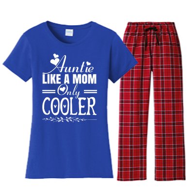 Auntie Like A Mom Only Cooler Novelty Cool Outfit Designs Gift Women's Flannel Pajama Set