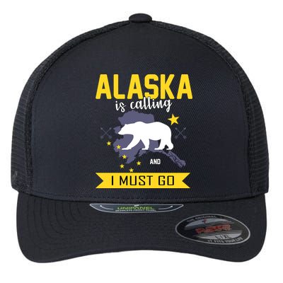 Alaska Is Calling And I Must Go Flexfit Unipanel Trucker Cap