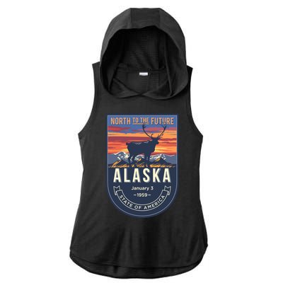 Alaska State Emblem Ladies PosiCharge Tri-Blend Wicking Draft Hoodie Tank