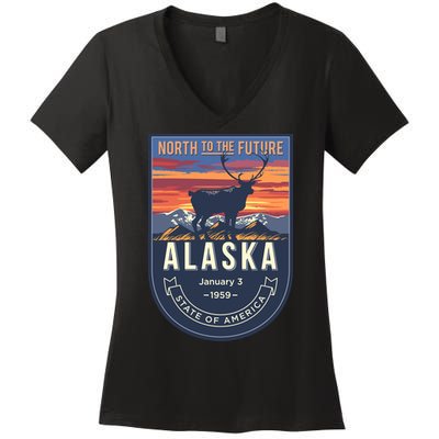 Alaska State Emblem Women's V-Neck T-Shirt