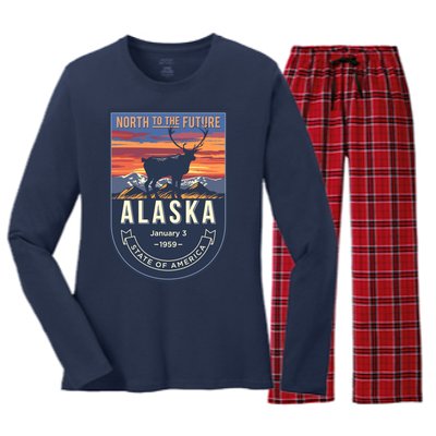 Alaska State Emblem Women's Long Sleeve Flannel Pajama Set 