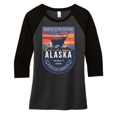 Alaska State Emblem Women's Tri-Blend 3/4-Sleeve Raglan Shirt